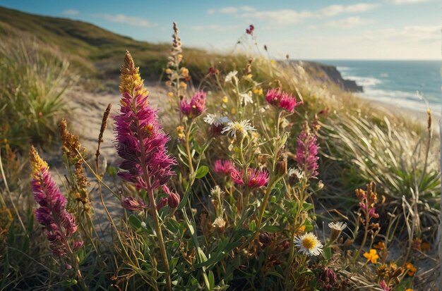 Las maravillas azotadas por el viento Flor silvestre costera