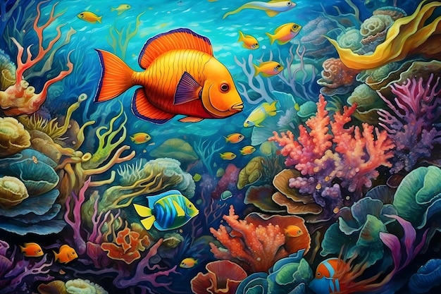 Maravillas submarinas Peces tropicales coloridos nadando en un arrecife de coral