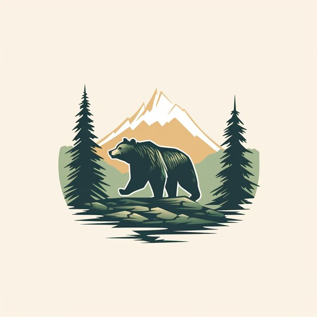 Foto maravillosa camiseta de oso con un diseño de puesta de sol de montaña