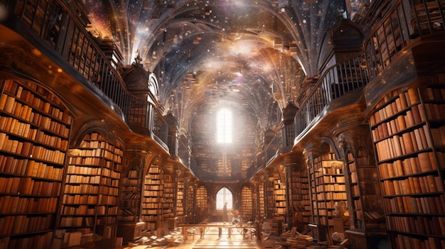 Maravillosa y fantástica biblioteca antigua imagen de ilustración de Londres mágico completo Arte generado por AI