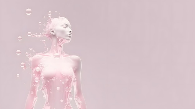 Maravillosa ilustración minimalista silhuet cuerpo de mujer cubierto de agua Concepto productos cosméticos