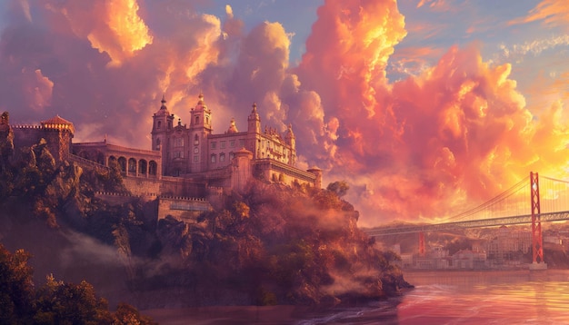 maravillosa imagen de un palacio rodeado de nubes