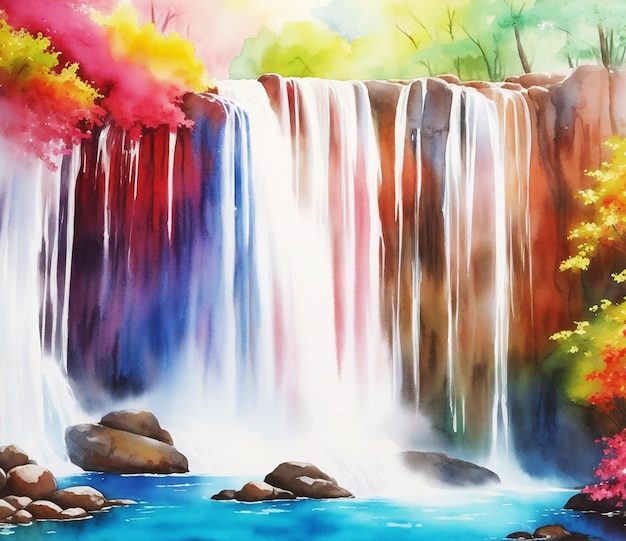 Foto maravillosa pintura natural de cascadas multicolores en papel imagen de acuarela en hd