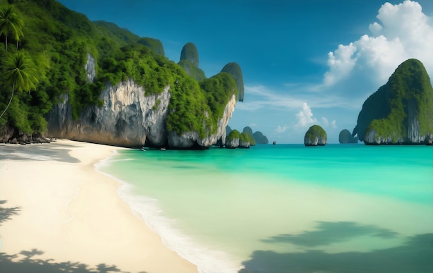 Maravillosa playa mágica en Tailandia Ilustración de IA generativa