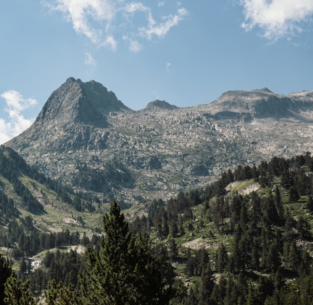 Foto maravillosa vista de las cumbres del pirineo aragonés ligeramente nevadas