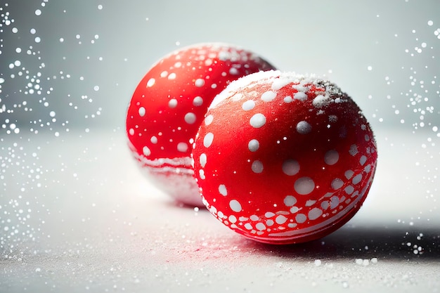 Maravillosas bolas rojas de navidad con nieve