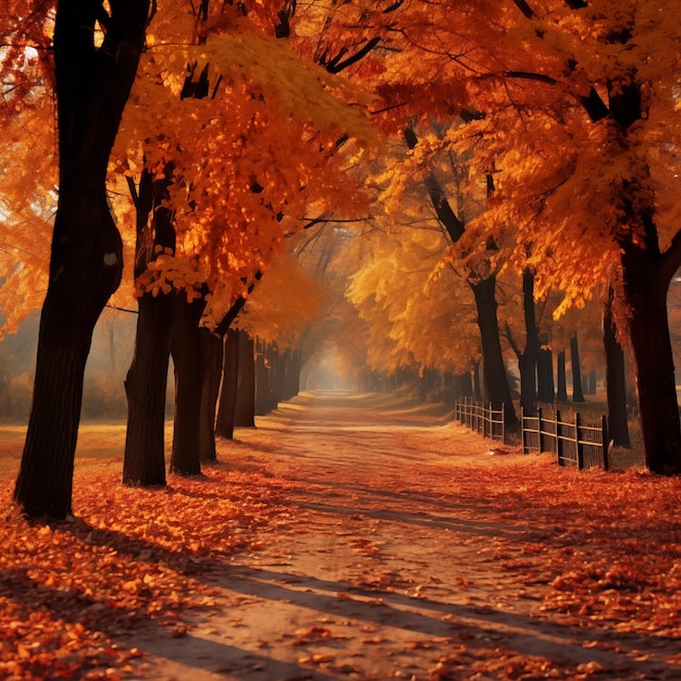 Maravillosas hojas de otoño paisaje en un gran parque IA generativa