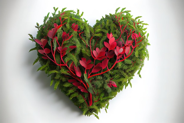 Maravilloso corazón rojo en arbusto o arbusto