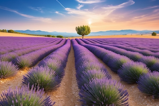 Maravilloso paisaje de verano con campos de lavanda en la Provenza Valensole Francia