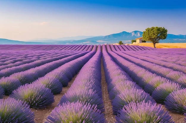 Foto maravilloso paisaje de verano con campos de lavanda en la provenza valensole francia