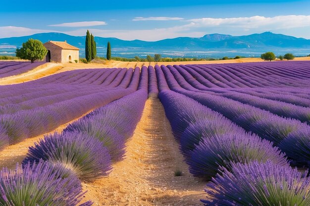 Foto maravilloso paisaje de verano con campos de lavanda en la provenza valensole francia