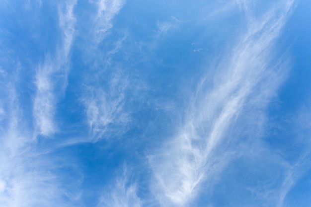 Maravilloso patrón de cirros blancos en el cielo de verano de cerca Fondo de cielo o fondos de pantalla