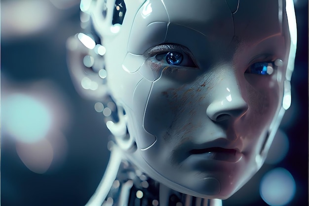 Maravilloso retrato de robot humanoide inteligente artificial en etapa de esqueleto