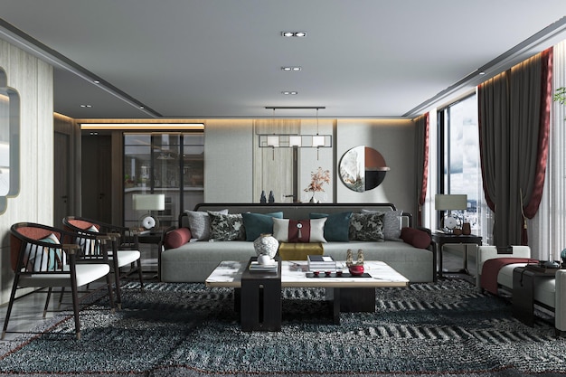 Maravillosos muebles de decoración de la sala de estar y sofá-mesa incluidos para el diseño de interiores