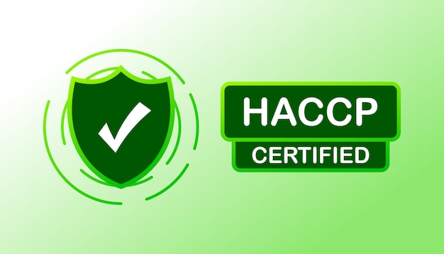 Marca de calidad certificada HACCP Escudo verde plano con marca de verificación Ilustración vectorial certificada HACCP