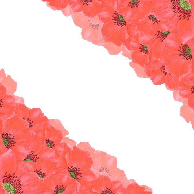 Foto marca de flores de amapola rojas dibujadas a mano en acuarela aislada en fondo blanco se puede utilizar para carteles postales y otros productos impresos