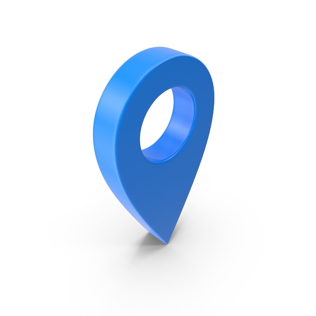 Marca de localizador azul del mapa y pin de ubicación o signo de icono de navegación en fondo blanco con búsqueda co
