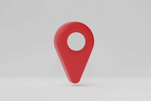 Marca de localizador de mapa y pin de ubicación o signo de icono de navegación en representación 3D de fondo blanco