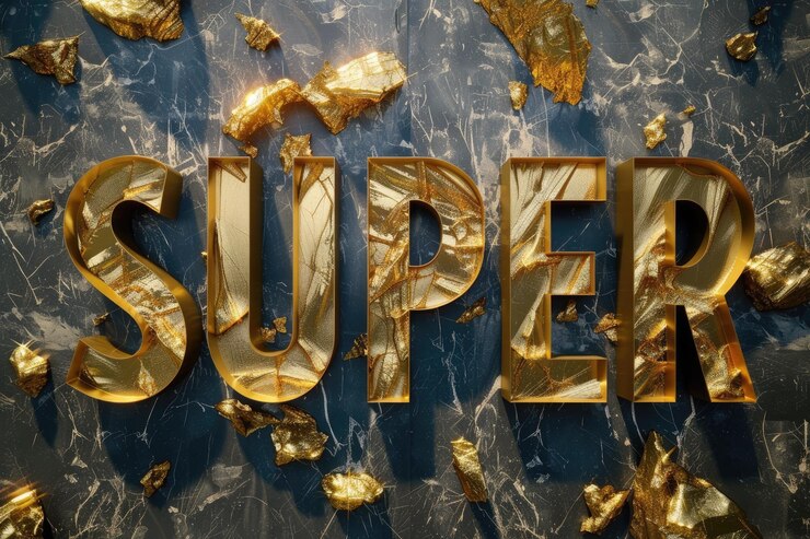 Foto marca superior elegante y elegante logotipo palabra de texto súper diseño tipografía moderna y elementos gráficos audaces para marketing impactante e identidad de marca