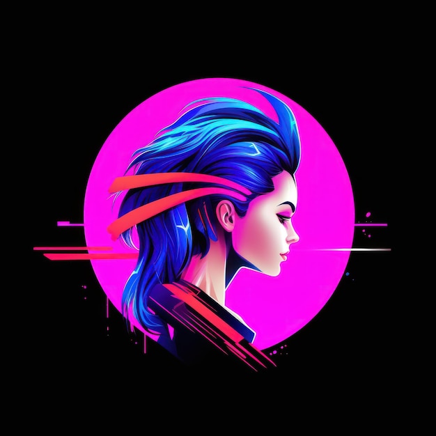 Marca Synthwave Cyberpunk Gamer Girl Logo para canal de jogos para meninas