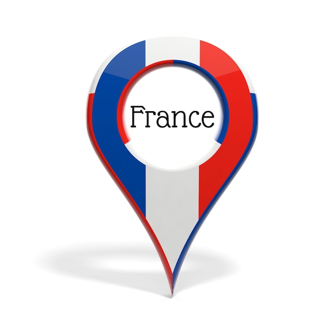 Marcador de dominio pin 3D con bandera francesa aislada
