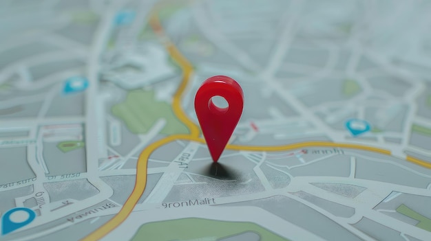 Marcador GPS rojo en el mapa El marcador GPS rojo actúa como un faro que apunta hacia un punto específico en el mapa con precisión