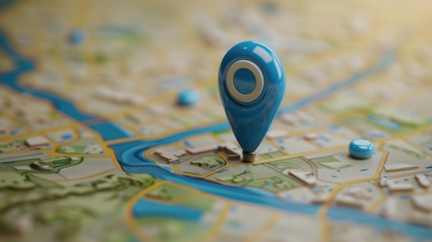 Marcador de pin azul en un mapa detallado Concepto para el seguimiento de la ubicación, la navegación, el viaje de destino GPS y la planificación de rutas