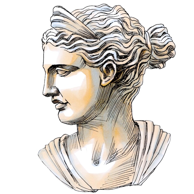 Marcadores de boceto ilustración de la escultura griega de la diosa Diana