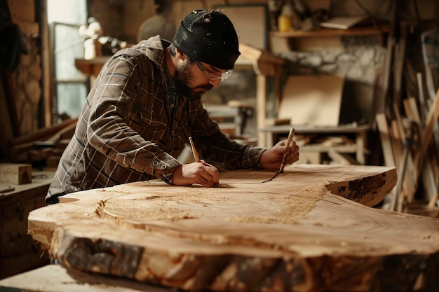 Marcaje de madera por carpintero