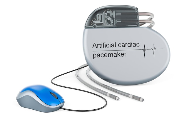 Marcapasos cardíaco artificial con representación 3D del ratón de la computadora