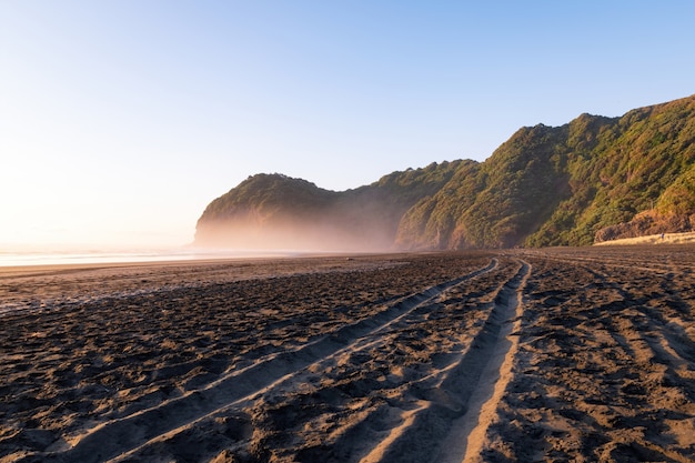 Marcas de pneus na praia de north piha