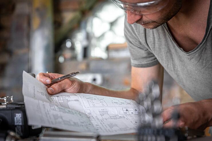 Foto marceneiro masculino no processo de trabalho com madeira na oficina.