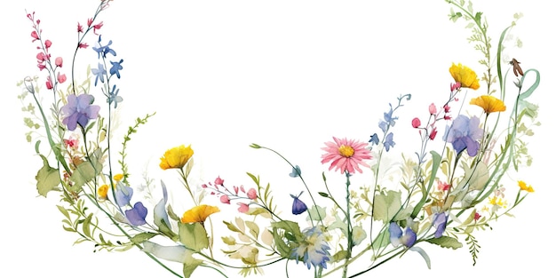 marco de acuarela diseño de corona ramo de flores diseño de fondo blanco
