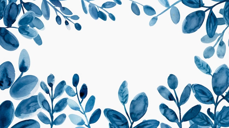 Foto marco de acuarela floral azul pacífico con espacio blanco central sobre fondo blanco
