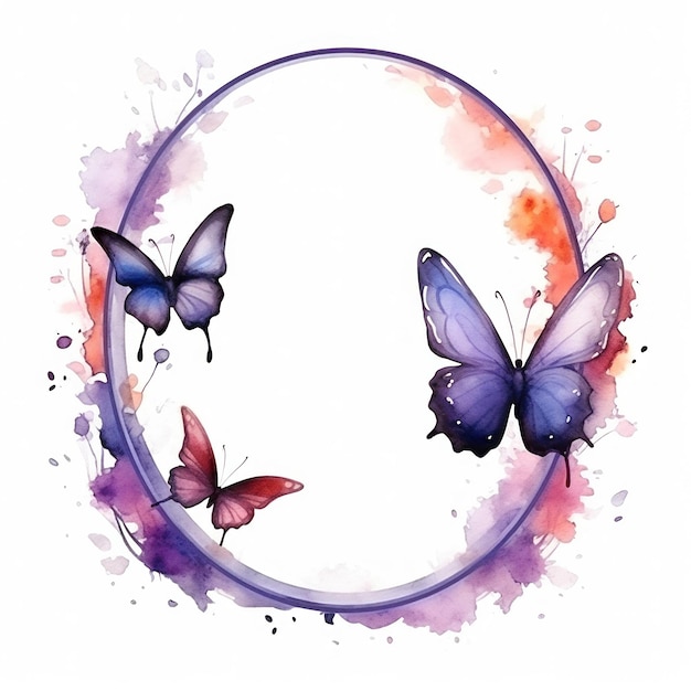Foto marco de acuarela con mariposa y flores ilustración ai generativexa