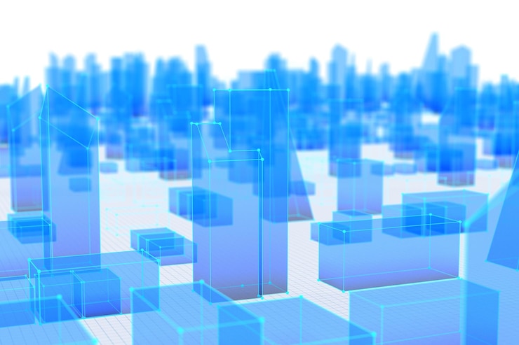 Foto marco de alambre azul png edificios 3d fondo transparente