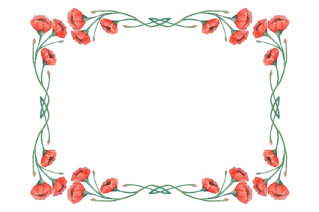 Foto marco de amapolas rojas vintage acuarela
