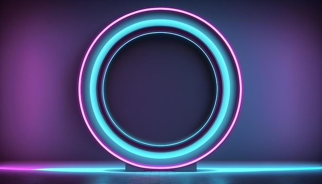 Marco de anillo de neón azul y rosa sobre fondo abstracto 3D ultravioleta