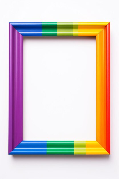 Foto un marco de arco iris está en una pared blanca.