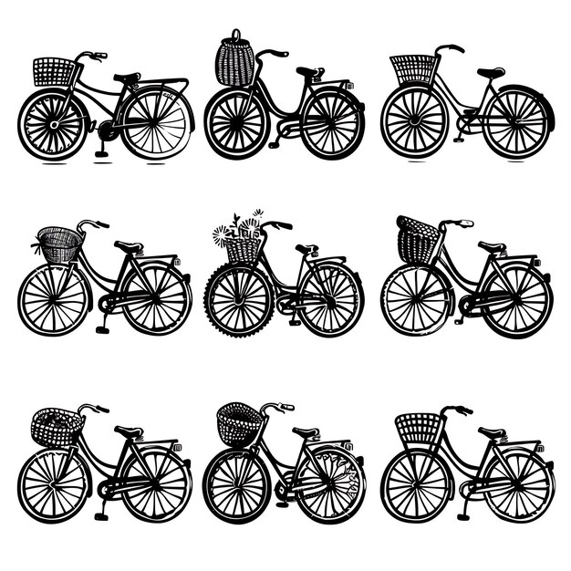 Marco de arte folclórico de bicicletas antiguas con patrón de rueda y canasta Detai arte de diseño de tatuaje cortado por CNC