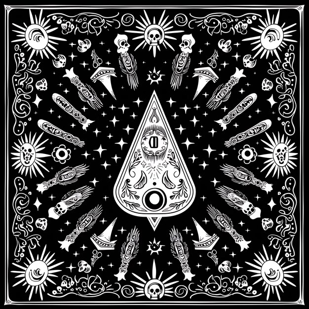 Marco de arte folclórico de la tabla de Ouija mística con patrón de plancheta y arte de diseño de tatuaje de corte CNC