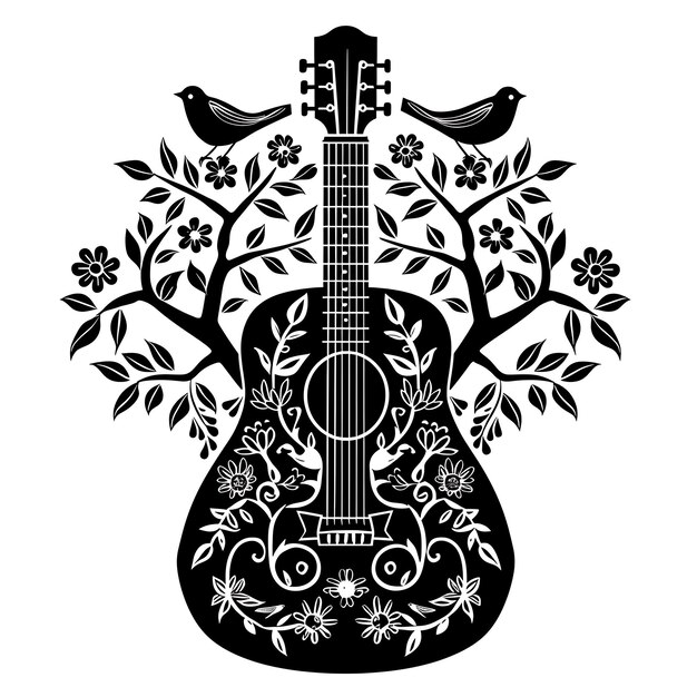 Marco de arte de guitarra CNC con árboles y diseños de pájaros pequeño árbol y bi CNC Die Cut Contorno tatuaje