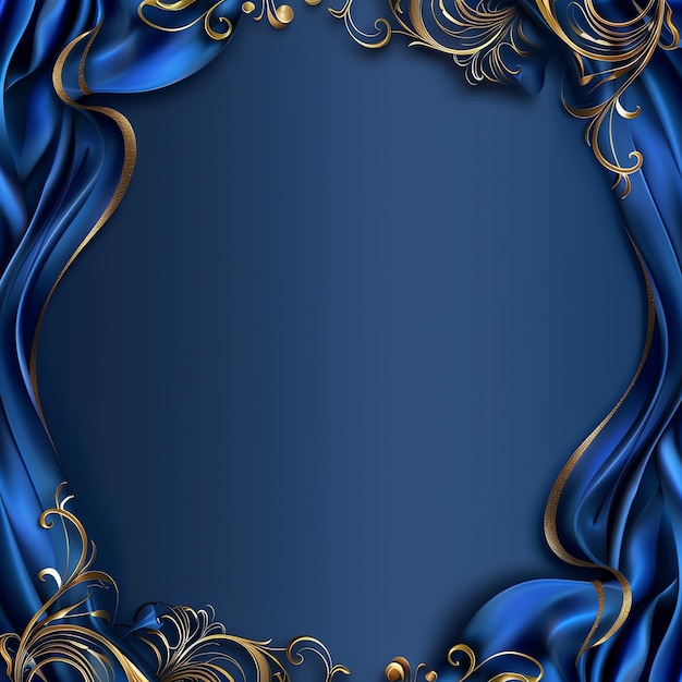 un marco azul y dorado con un diseño floral dorado y azul