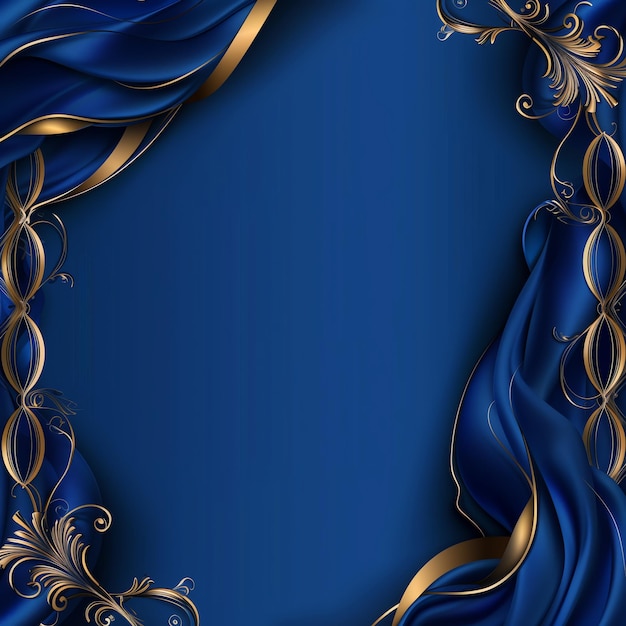 un marco azul y dorado con un fondo azul con flores doradas y azules