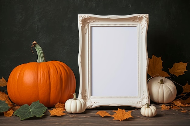 Marco en blanco de calabaza fondo copia espacio maqueta estilo rústico de otoño