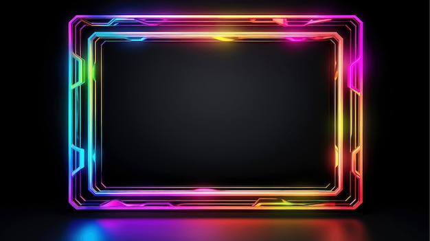 Foto marco de borde de neón lámpara de neón multicolor sobre fondo negro luz halógena