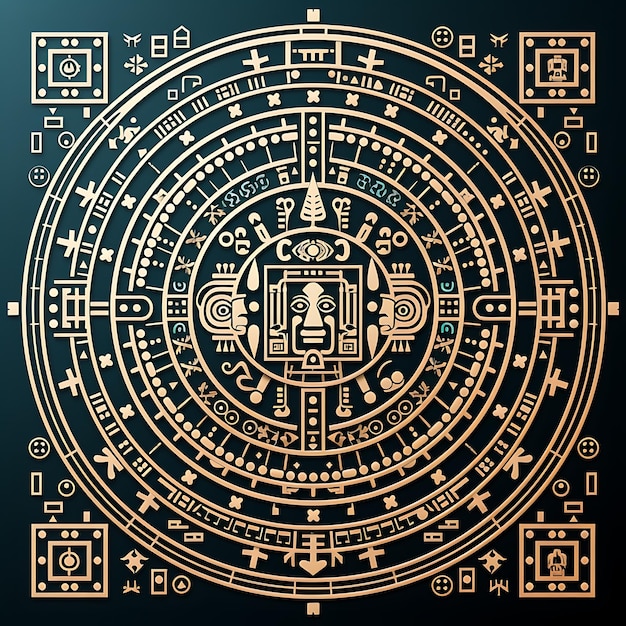 Marco de calendario azteca cortado con láser Cnc con intrincados motivos de rueda de calendario y un contorno plano de tatuaje