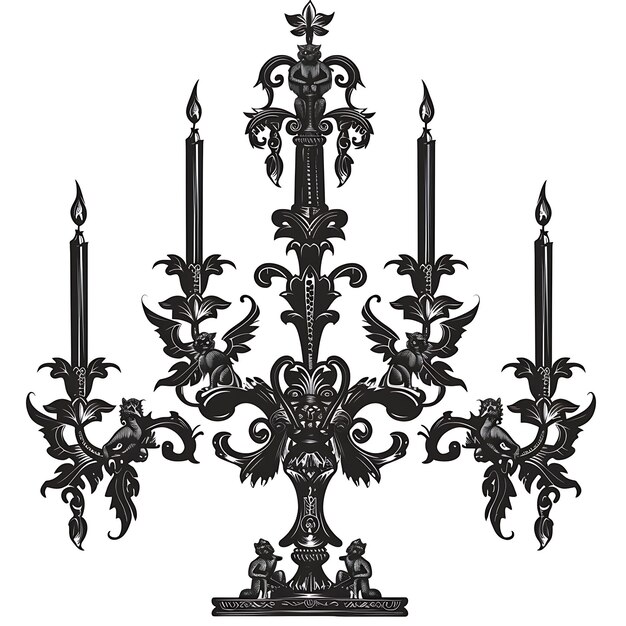 Marco de candelabro de hierro arte CNC con acentos de flor de lis y gargota tatuaje de contorno de corte de CNC