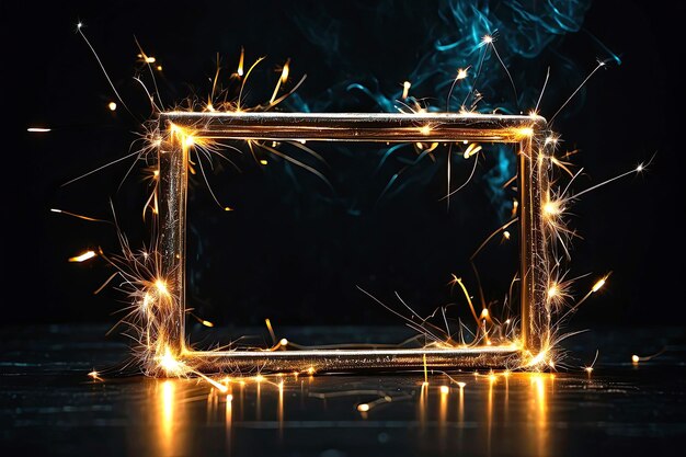Foto un marco de chispas arde con chispas en un fondo negro espacio para el texto navidad año nuevo
