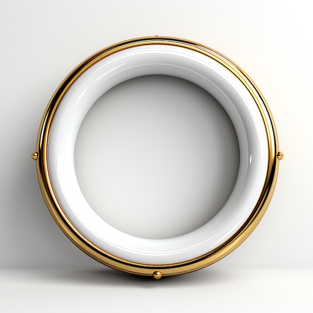 Un marco circular blanco y dorado.